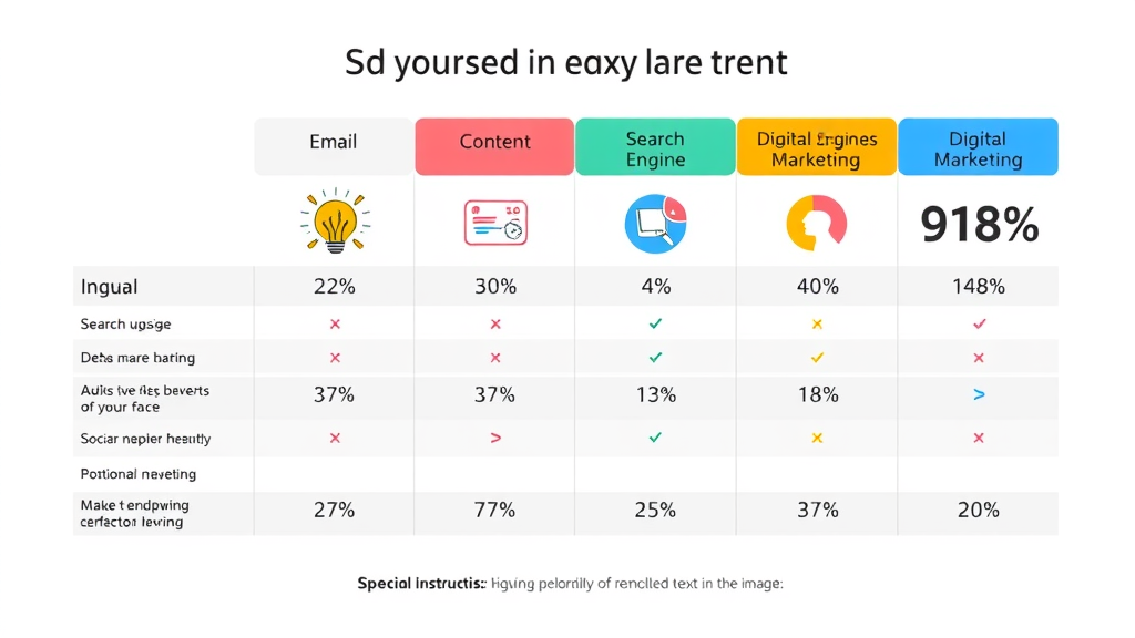 B2B marketing strategies - Infographic comparing email, social media, content, search engine, and digital marketing channels with clear, vibrant icons.