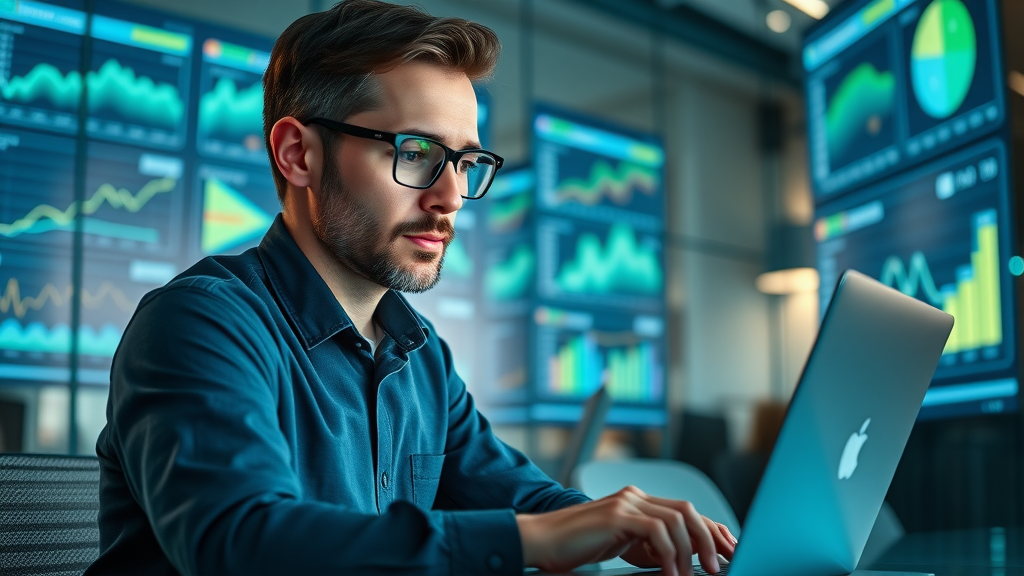 Analytics specialist reviewing audience engagement KPIs and data