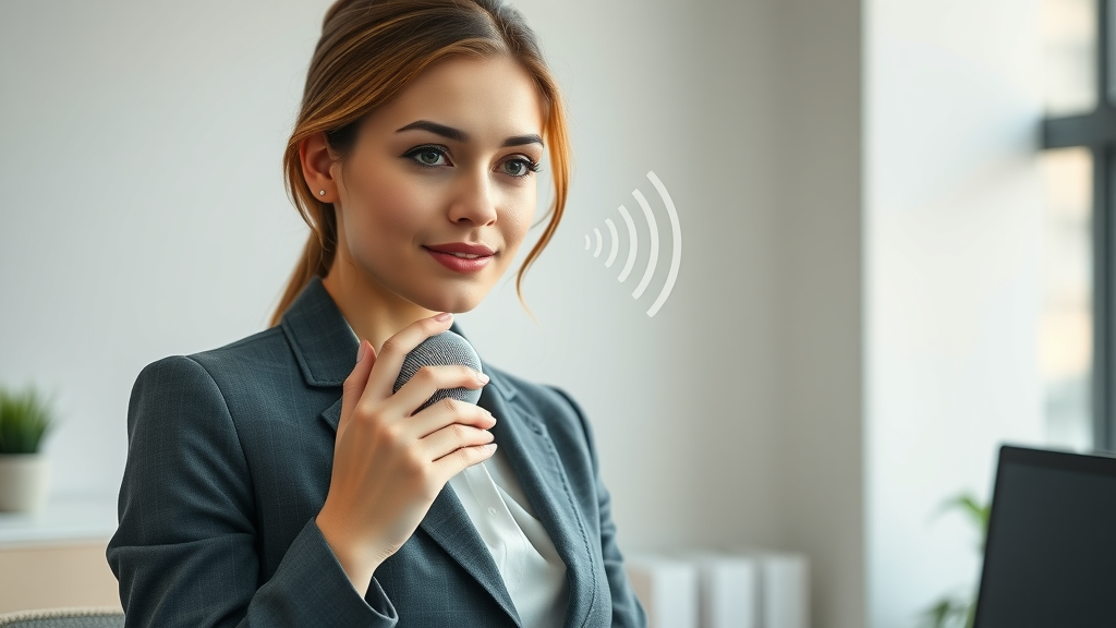 voice search businesswoman using smart speaker for marketing search SEO content marketing trend