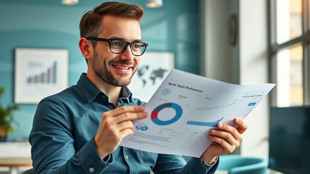 Marketer presenting social media content creation tips performance metrics