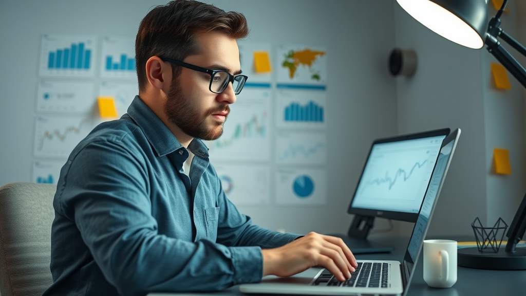 B2B analyst reviewing sentiment analysis graphs for online reputation management