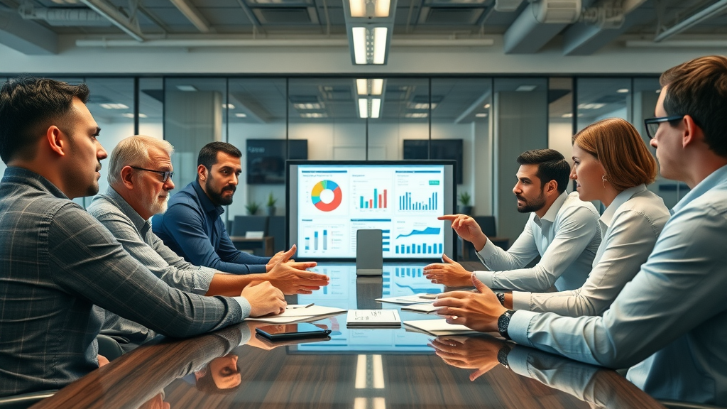 Corporate team problem-solving common B2B sales funnel pitfalls at conference table